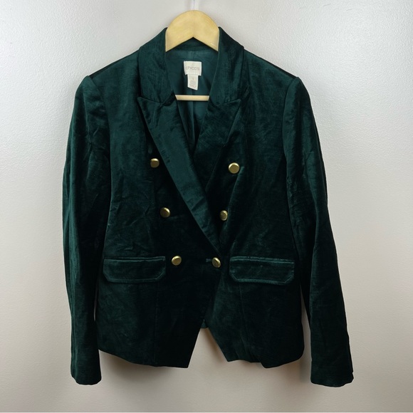 Chico's Jackets & Blazers - Chicos Velveteen Blazer Jacket Size Medium Emerald Green Double Breasted Holiday